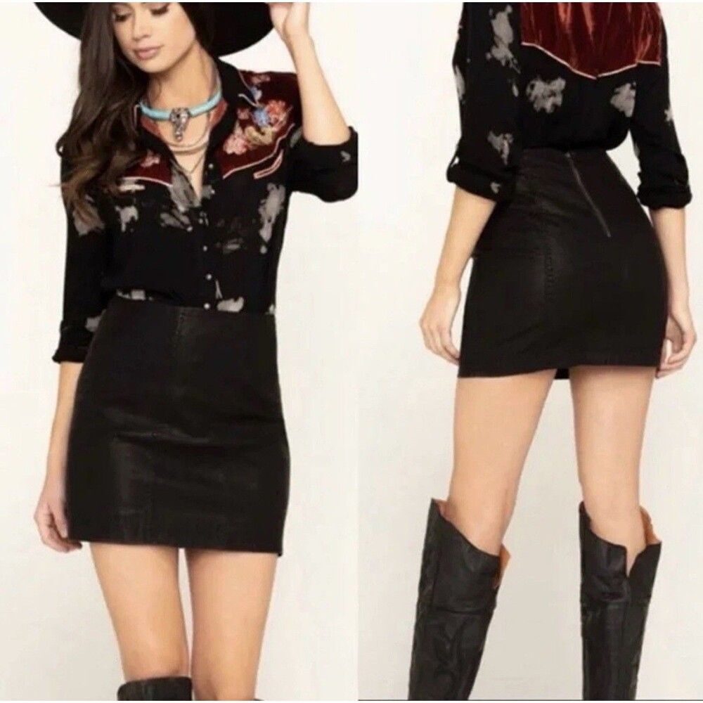 Free People‎ Mini Skirt Size 10 Black Faux Leather Lined Femme Boho Sexy